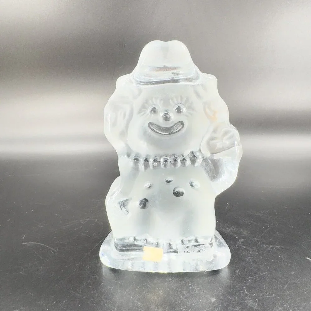 Vintage Viking Glass Clown‎ Figurine Paperweight Frosted Clear Heavy Crystal Vtg
